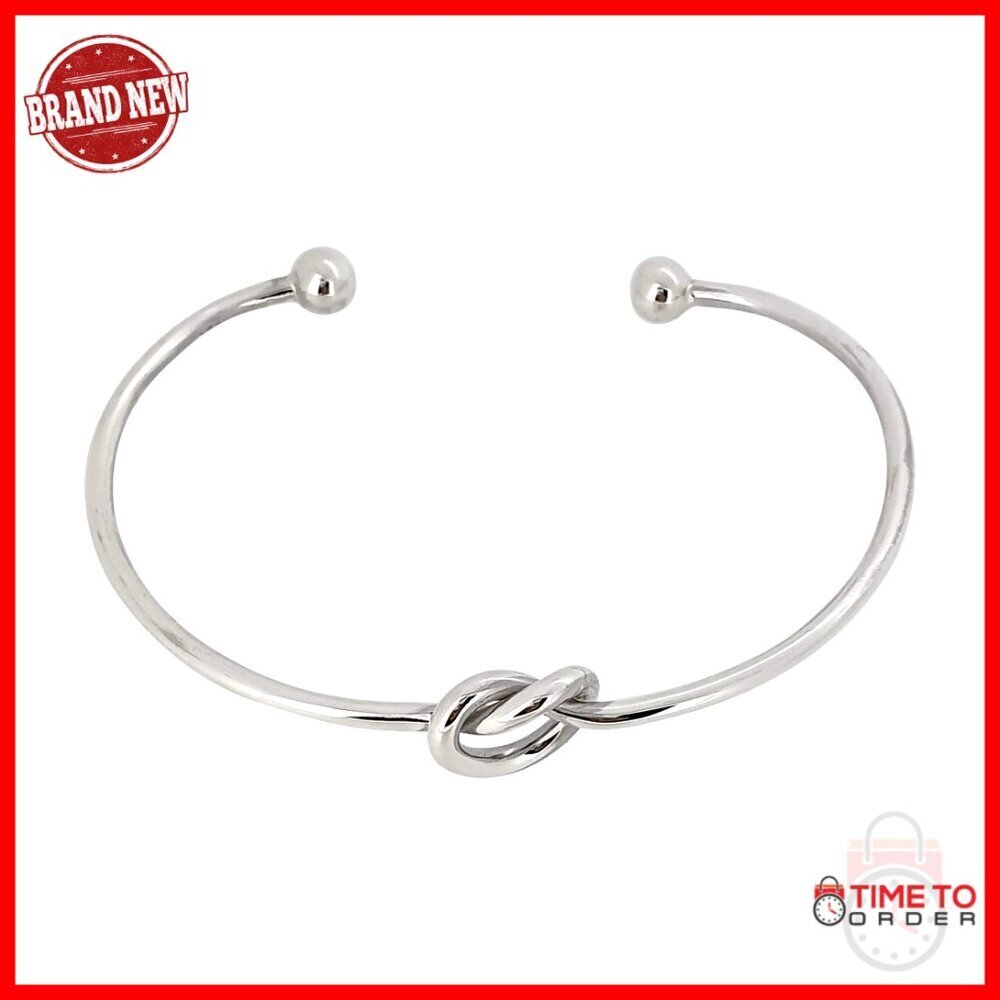 Sterling Silver Bangle Bracelet Love Knot Adjustable Minimal Elegant Jewelry